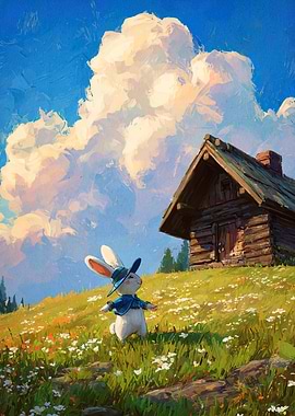 Rabbit in Field Painting