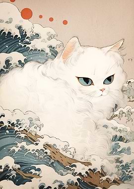 Cat Ukiyo-e Style Waves