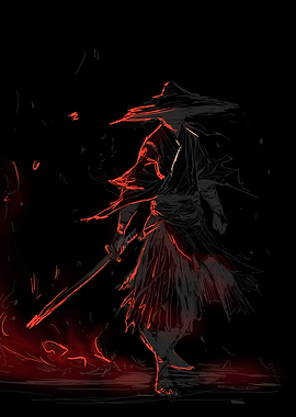 Red Samurai Warrior in fire