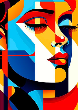 Abstract Woman Portrait with Geometric Shapes