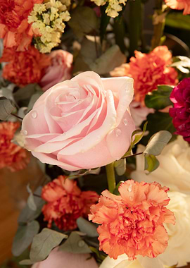 Floral arrangement with pink rose