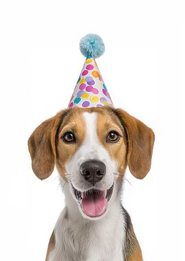English Foxhound Dog with Party Hat
