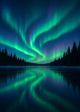 Aurora Borealis over Frozen Lake