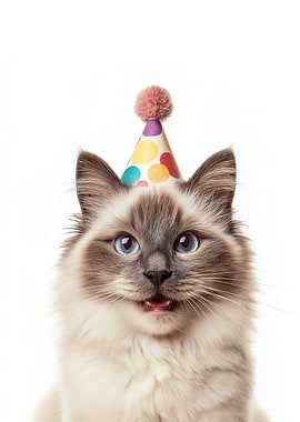 Party Ragdoll Cat with Colorful Hat