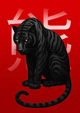 Black Tiger with Japanese Characters