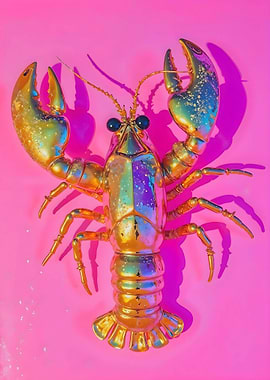 Golden Lobster on Pink Background