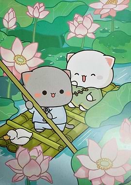 Cute Cats Bamboo Raft