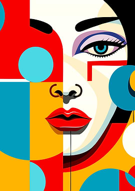 Abstract Woman Portrait with Geometric Shapes