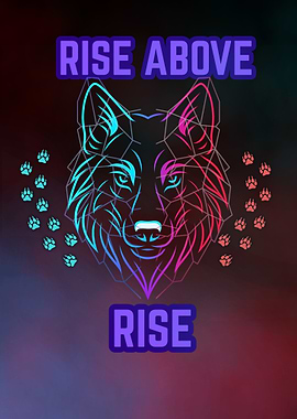 Rise Above Wolf – Geometric Neon Spirit Animal Art