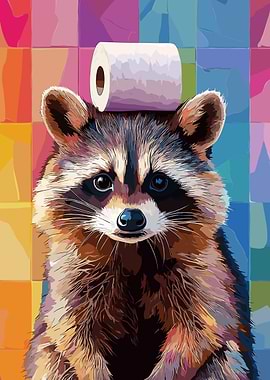 Raccoon with Toilet Paper on Head
