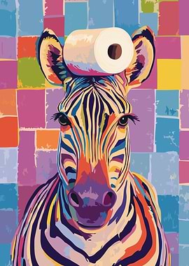 Colorful Zebra with Toilet Paper Roll