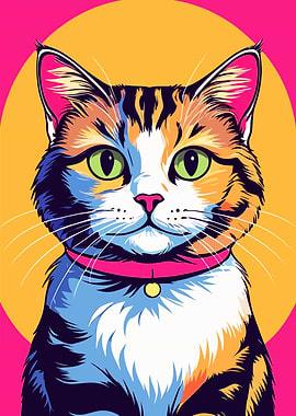 Colorful Cat Portrait with Collar