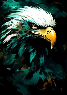 Eagle Portrait in Teal and Gold
