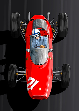 Vintage Red Ferrari Race Car Illustration