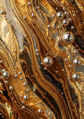 Golden Abstract with Silver Spheres