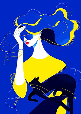 Stylish Woman with Cat Illustration