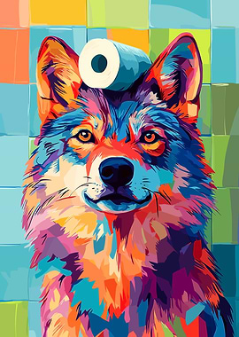 Colorful Wolf with Toilet Paper Roll