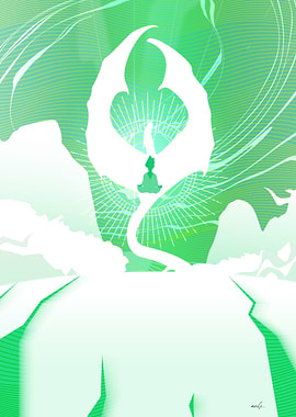Green Abstract Meditation Dragon Art