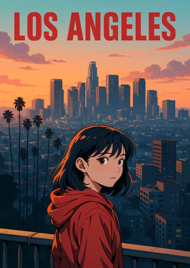 Los Angeles Anime Girl Cityscape