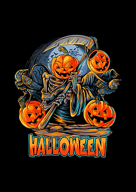 Halloween Pumpkin Grim Reaper Illustration