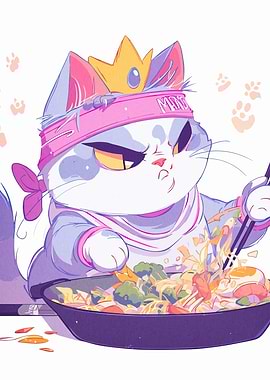 Cat Chef Cooking Stir-Fry