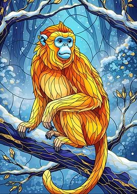 Golden Monkey in Winter Forest