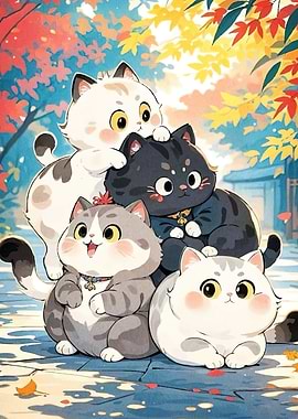 Cats Autumn Landscape