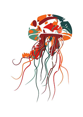 Colorful Jellyfish Illustration on White Background