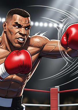 Mike Tyson Boxing Cartoon Illustration