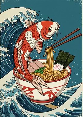 Koi Fish Ramen Wave Art