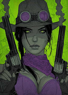 Steampunk Cowgirl with Guns Illustration