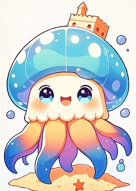 Cute Jellyfish with Sandcastle