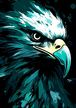 Eagle Portrait in Teal and White