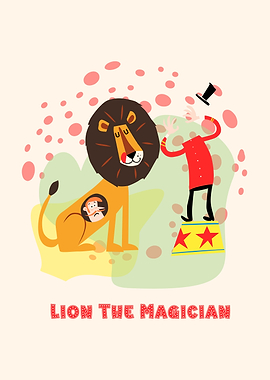 Lion the Magician Cartoon Illustration