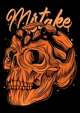 Orange Skull with Mushrooms and 'Mistake'