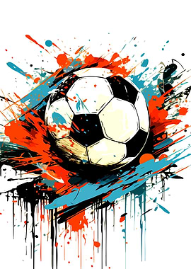 Soccer Ball with Colorful Paint Splatters