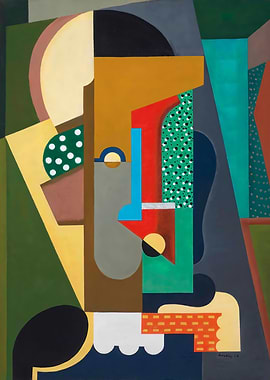 Abstract Geometric Portrait Painting by Auguste Herbin