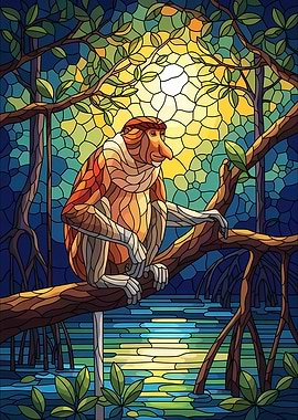 Proboscis Monkey Stained Glass Illustration