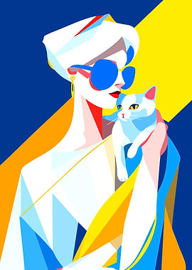 Woman with Cat Pop Art Portrait