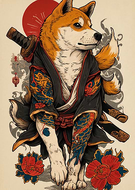 Samurai Shiba Inu with Tattoos