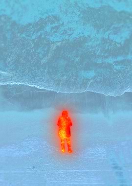 Fiery Figure on a Blue Beach