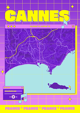 Cannes France Retro Map Art