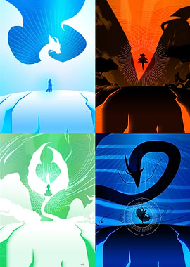 Four Elemental Dragon Landscapes