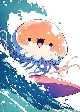 Jellyfish Surfing Cartoon