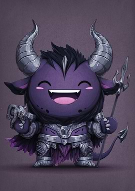 Cute Purple Devil Warrior Illustration