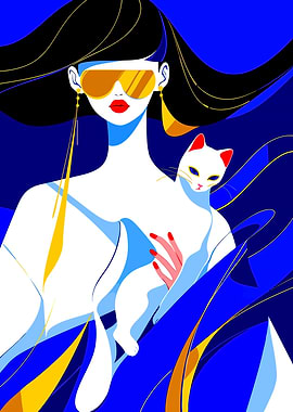 Stylish Woman with Cat Illustration