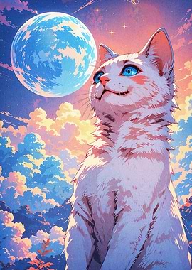 Cat Gazing Moon