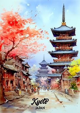 Kyoto Japan Watercolor Painting