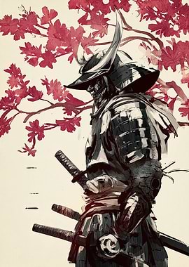Samurai Warrior with Cherry Blossoms