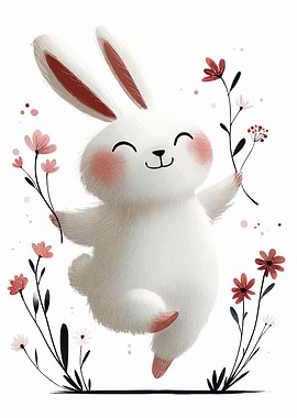 Happy Bunny with Flowers